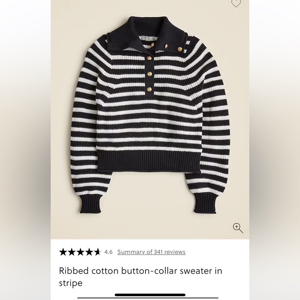 J. Crew Navy and White Striped Sweater with Button Collar
